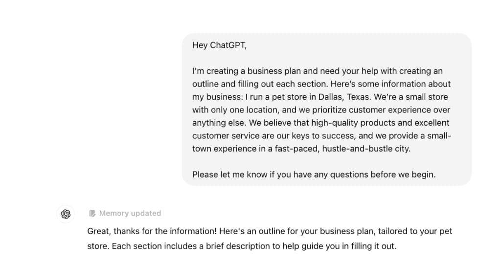 how to get chatgpt to write a business plan: step 1